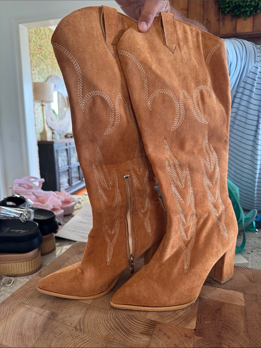 Suede Western Heeled Boots in Tan - Classic Women’s Style